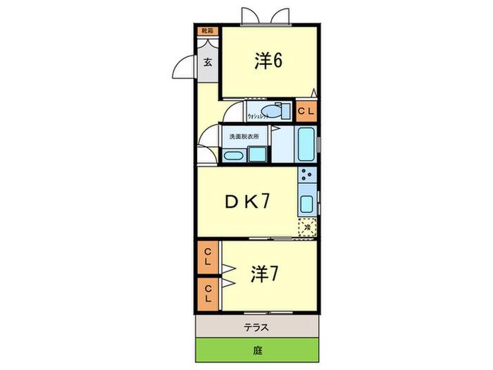 エーデルハイム(2DK/1階)の間取り写真