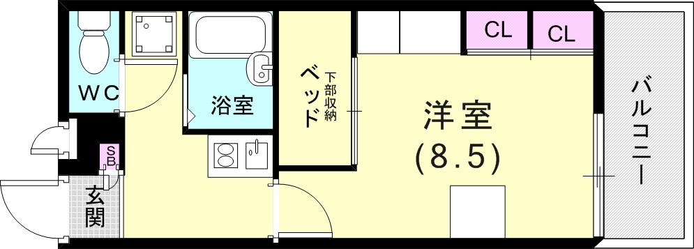 レオパレスLAHAINA(1K/1階)の間取り写真