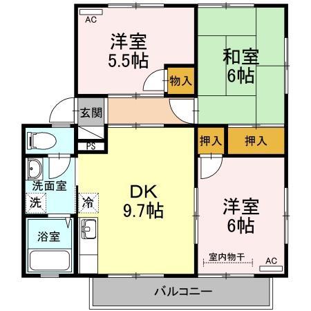 SUNRISEスミダB棟(3DK/2階)の間取り写真