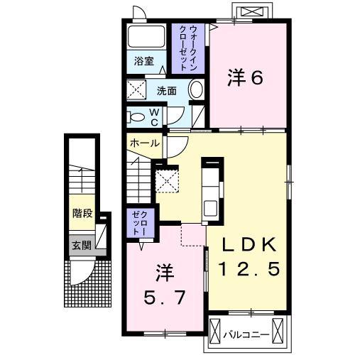 ベル プリムローズ B(2LDK/2階)の間取り写真