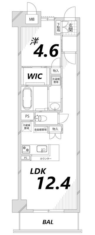 キャッスルコート岩端(1LDK/1階)の間取り写真
