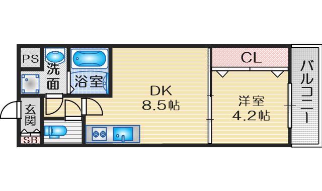 ライブガーデン江坂(1DK/8階)の間取り写真