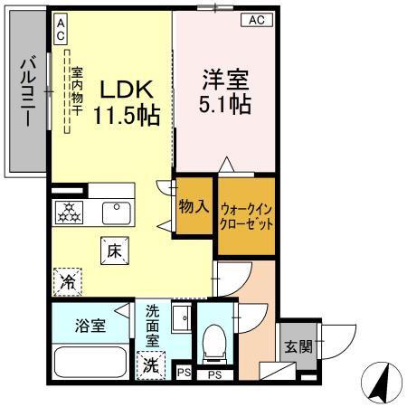 プルミエール今之浦(1LDK/1階)の間取り写真