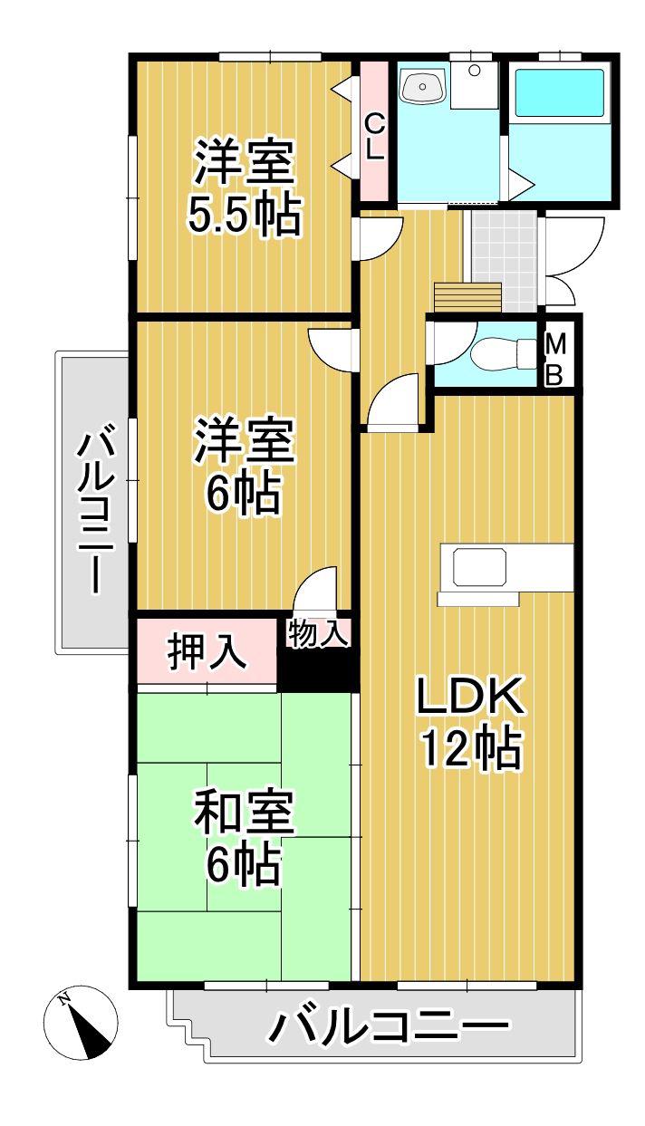タモンズハートビレッジ(3LDK/2階)の間取り写真
