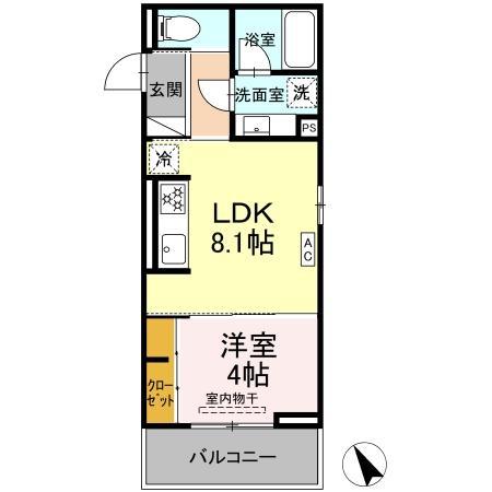 ディーブレス和田町(1LDK/2階)の間取り写真