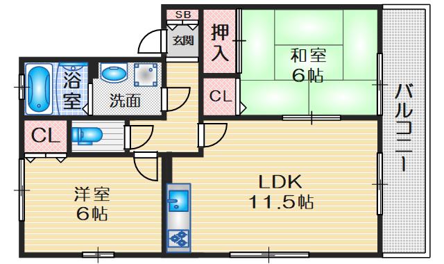 豊友スカイハウス(2LDK/1階)の間取り写真