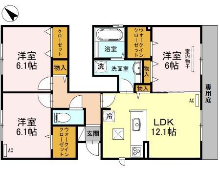 ディールーム野間 弐番館(3LDK/1階)の間取り写真