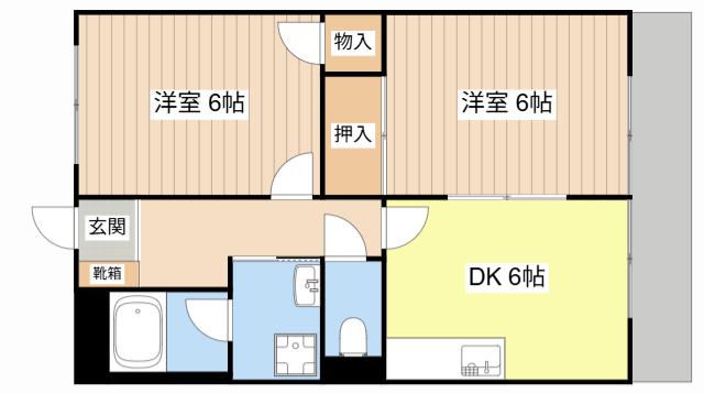 ロザージュII(2DK/1階)の間取り写真