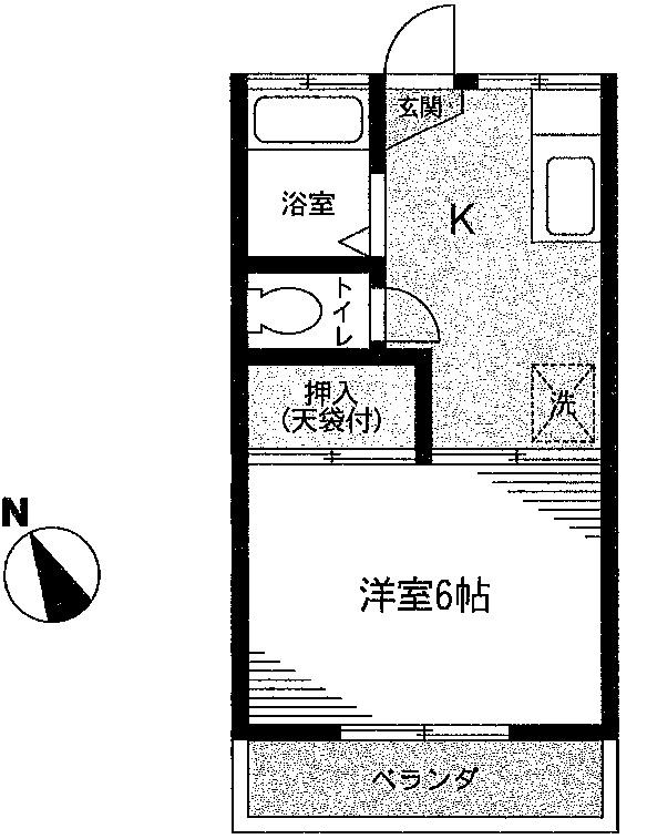 西谷ハイツ(1K/2階)の間取り写真