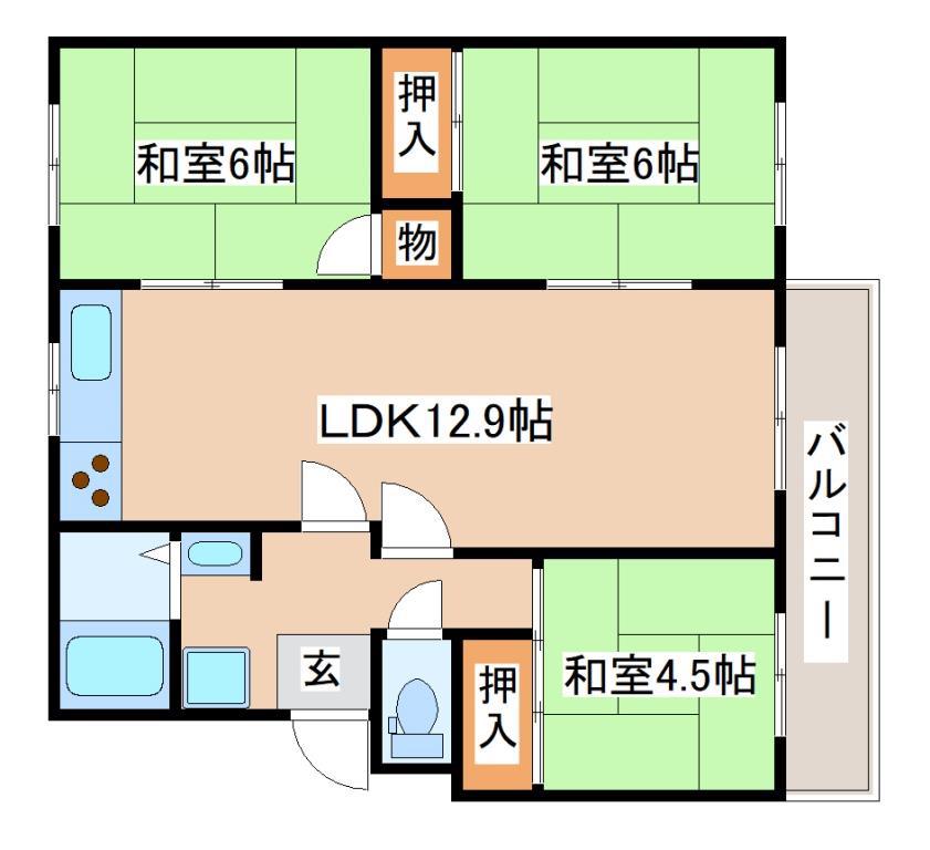 高倉台11団地55号棟(3LDK/4階)の間取り写真
