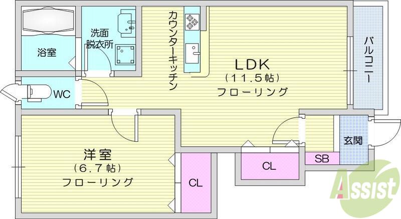 ボンヌール(1LDK/1階)の間取り写真