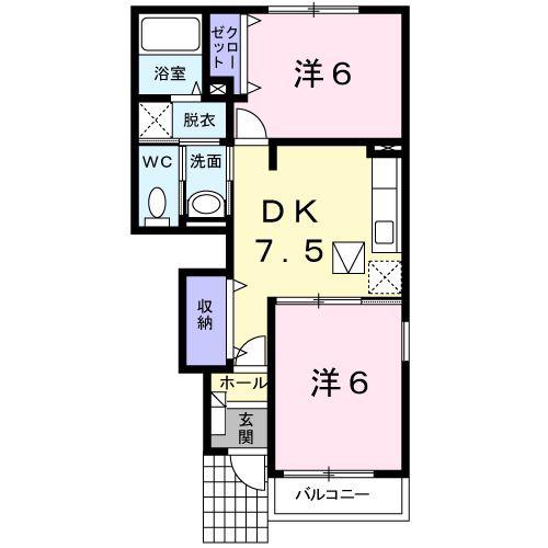 GREENVILLA C(2DK/1階)の間取り写真