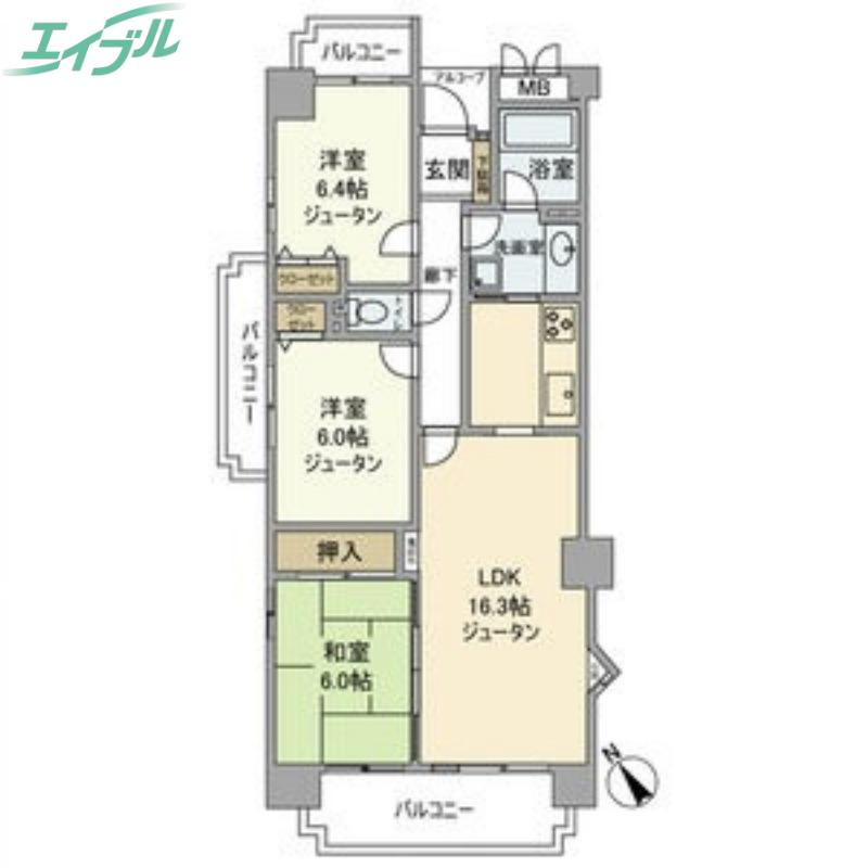 バンベール芝田(3LDK/3階)の間取り写真