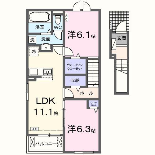 カウンシルヴェールI(2LDK/2階)の間取り写真