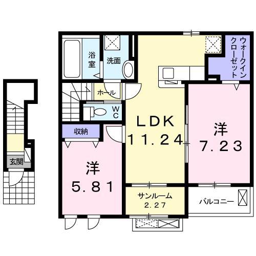 エクセランド・クー(2LDK/2階)の間取り写真