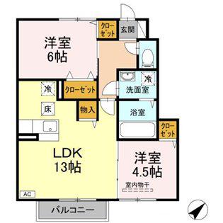 セジュール桜井 B棟(2LDK/1階)の間取り写真
