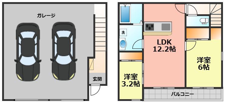 GCOLOR木田(2LDK/1階)の間取り写真