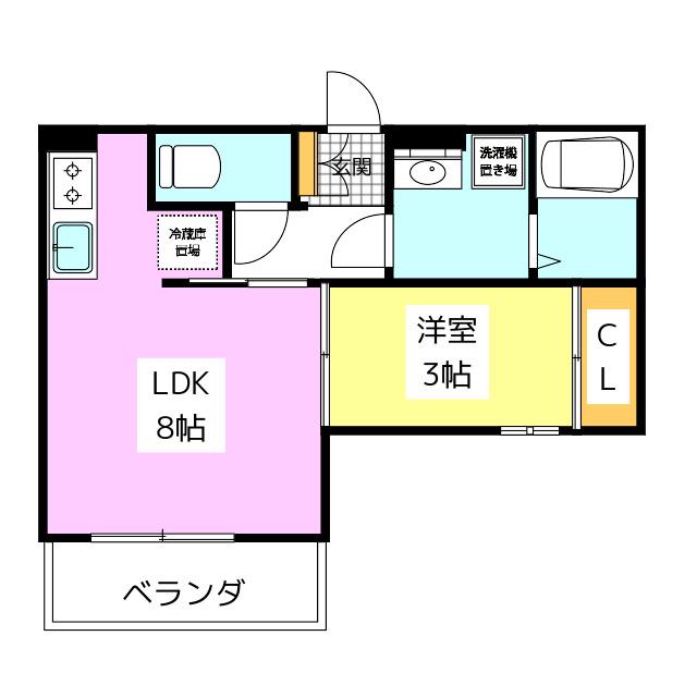 D-ROOM竹下 B棟(1LDK/1階)の間取り写真