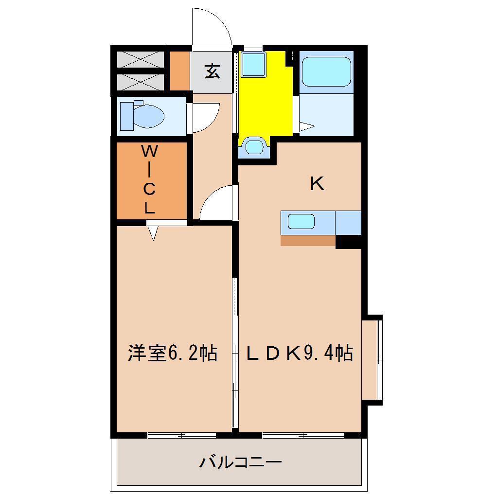 デタント中村(1LDK/2階)の間取り写真