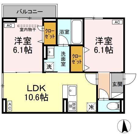 セレスティア鹿浜(2LDK/2階)の間取り写真