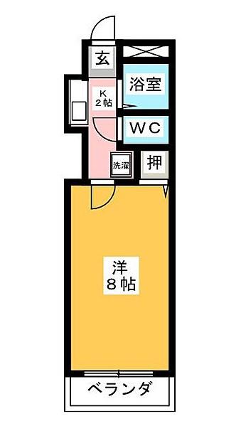ハッピーヒル(1K/4階)の間取り写真