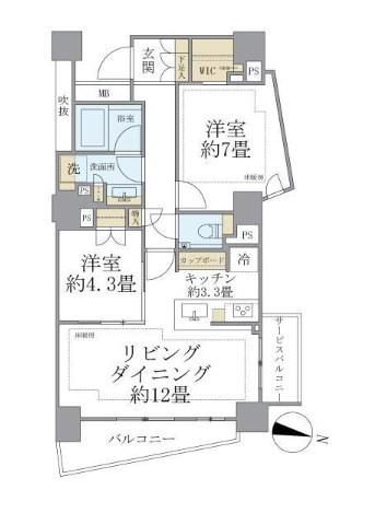 BRILLIA 自由が丘(2LDK/4階)の間取り写真