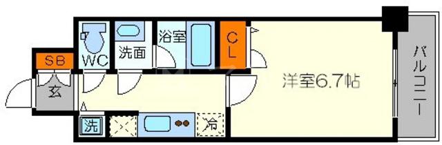 LAV心斎橋ウエスト(1K/15階)の間取り写真