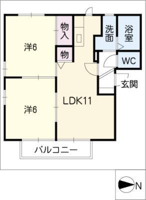 ウィンディーKUSU A棟(2LDK/2階)の間取り写真