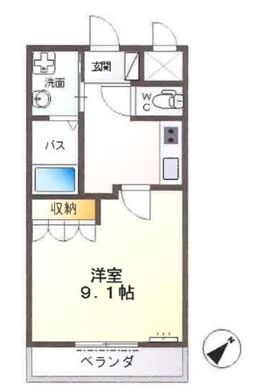 ウォーターランド(1K/2階)の間取り写真