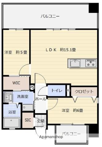 ミスモ薬院ネクスト(2LDK/3階)の間取り写真