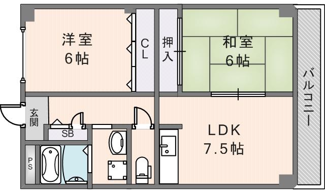 グリーンパーク(2DK/2階)の間取り写真