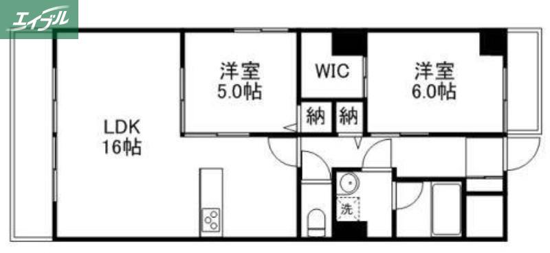 ラシュレ浜野(2LDK/4階)の間取り写真