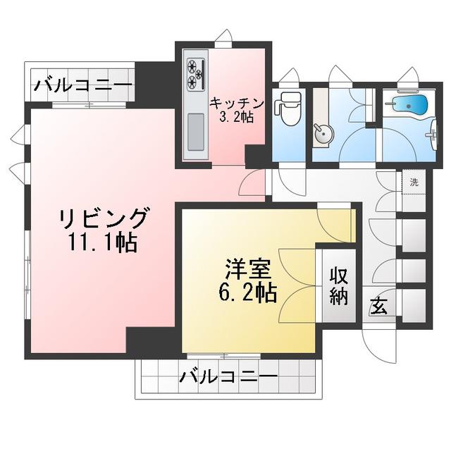 グランドメゾン府中宮町(1LDK/13階)の間取り写真
