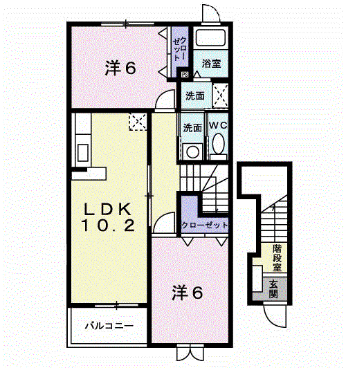 ハクセン泉台 202号(2LDK/2階)の間取り写真