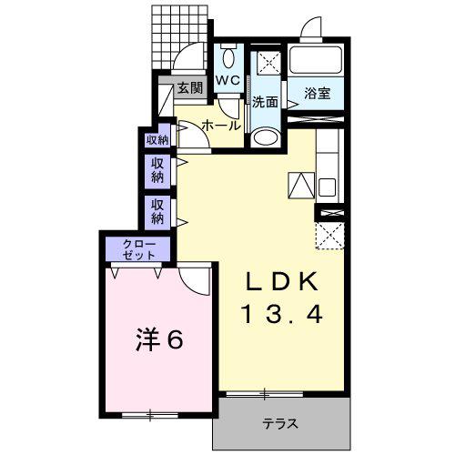 リバージュ横峰(1LDK/1階)の間取り写真