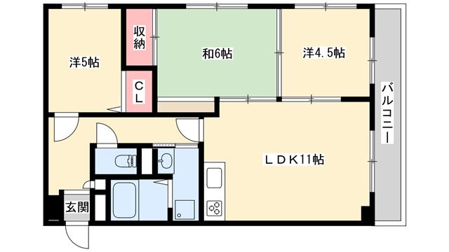インタービレッジ太子東(3LDK/5階)の間取り写真