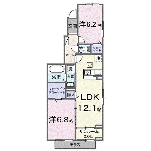 ウィステリア(2LDK/1階)の間取り写真
