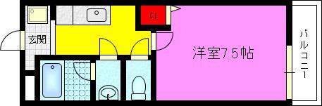 ドゥシャルマン灰塚(1K/2階)の間取り写真