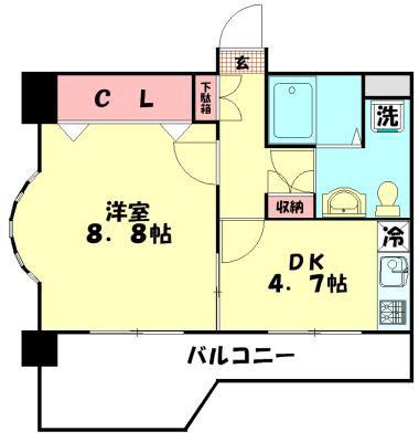 JC GRANDE MODO(1DK/8階)の間取り写真