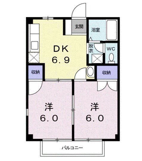 アクティブ平松(2DK/2階)の間取り写真