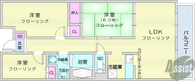 ダイアパレスアコスト岩沼Ⅱ(3LDK/4階)の間取り写真