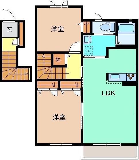 レイクタウンヒルズ B棟(2LDK/2階)の間取り写真