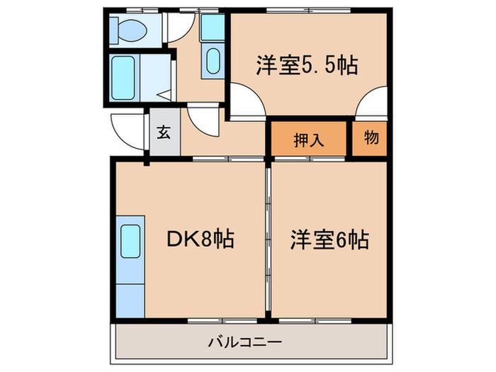 ハイツ朝日ヶ丘B(2DK/2階)の間取り写真