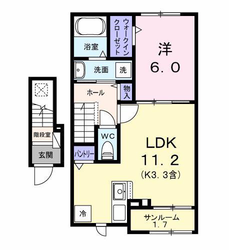 ソフィアツー(1LDK/2階)の間取り写真
