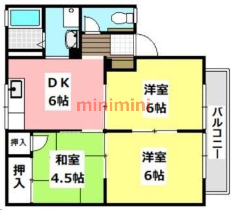ヴィラボナールB棟(3DK/2階)の間取り写真