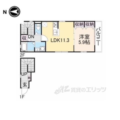 FELICITEノースHILLSBI(1LDK/2階)の間取り写真