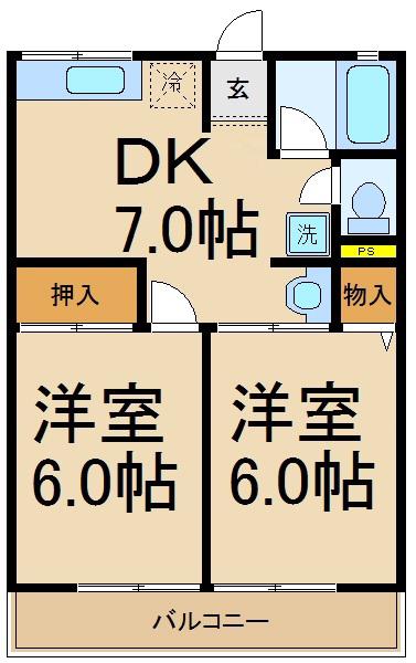 シティハイムマグノリアA(2DK/1階)の間取り写真