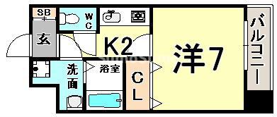 プレサンス三宮花時計前(1K/2階)の間取り写真