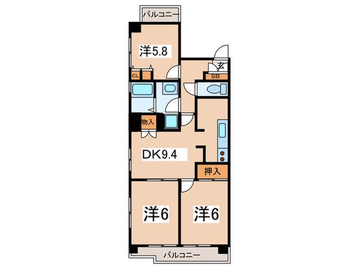 サンテラス反町公園(3DK/2階)の間取り写真