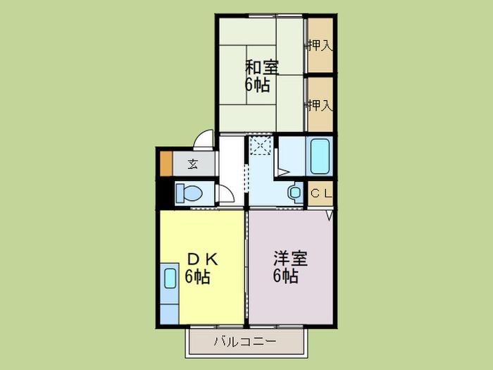 ディアーハウスイリエB棟(2DK/2階)の間取り写真
